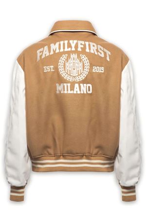 Beige and white varsity college jacket FAMILY FIRST | JBF2401BEIGE